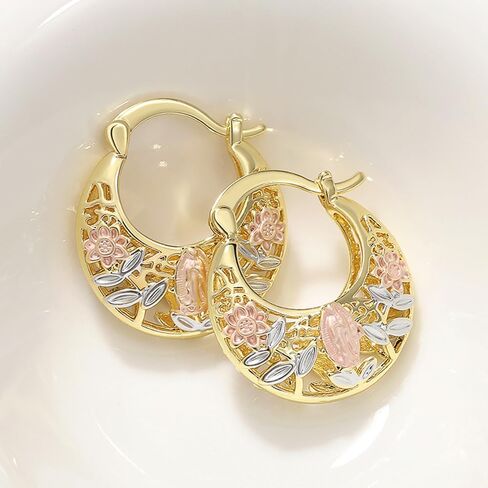 Aesthetic Pink Flower Floral Hoop Earrings for Women Creative Hollow Out Jewelry in Saudi Arabia