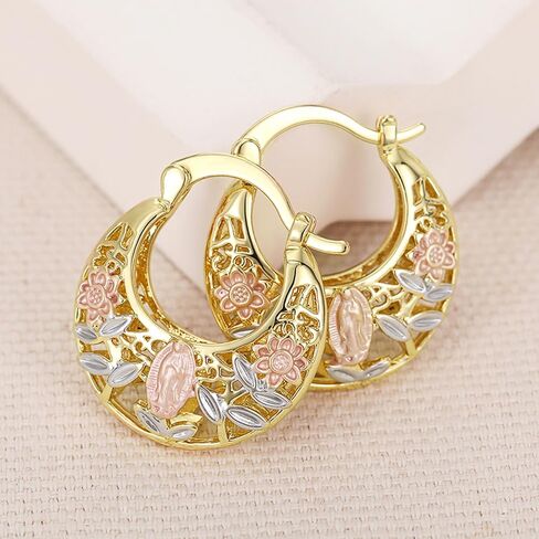 Aesthetic Pink Flower Floral Hoop Earrings for Women Creative Hollow Out Jewelry in Saudi Arabia