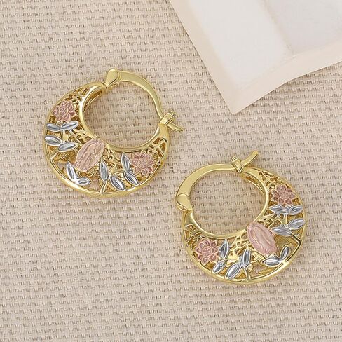 Aesthetic Pink Flower Floral Hoop Earrings for Women Creative Hollow Out Jewelry in Saudi Arabia