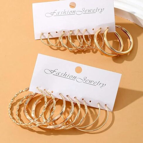 Women Gold Hoop Earrings Set, 8 Pairs Hypoallergenic Different Sizes Thin Thick Gold Plated Hoop Earrings Set for Jewelry Gifts in Saudi Arabia