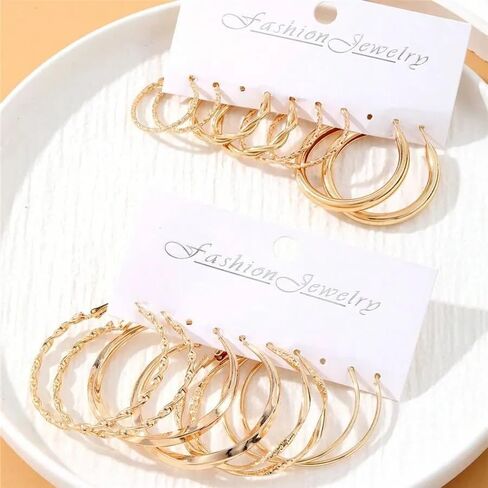 Women Gold Hoop Earrings Set, 8 Pairs Hypoallergenic Different Sizes Thin Thick Gold Plated Hoop Earrings Set for Jewelry Gifts in Saudi Arabia