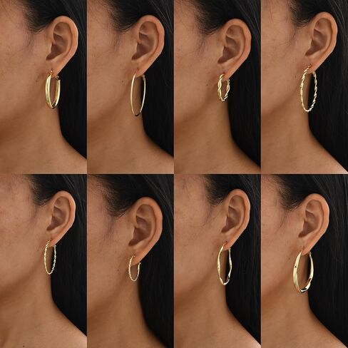 Women Gold Hoop Earrings Set, 8 Pairs Hypoallergenic Different Sizes Thin Thick Gold Plated Hoop Earrings Set for Jewelry Gifts in Saudi Arabia