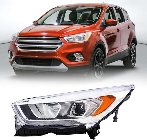 مجموعة مصابيح أمامية PENSUN تناسب 2017 2018 2019 Ford Escape الهالوجين العارض للمصابيح الأمامية مع LED DRL كروم الإسكان عدسة واضحة (جانب الركاب والسائق) in Saudi Arabia