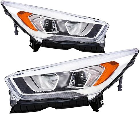 مجموعة مصابيح أمامية PENSUN تناسب 2017 2018 2019 Ford Escape الهالوجين العارض للمصابيح الأمامية مع LED DRL كروم الإسكان عدسة واضحة (جانب الركاب والسائق) in Kuwait