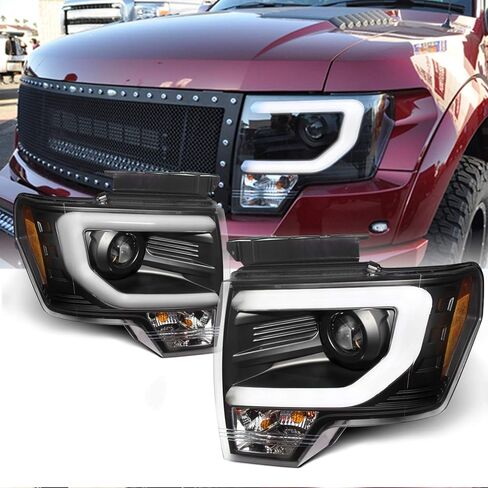 AKKON - For 09-14 Ford F150 Pickup Black Housing DRL Daylight LED Strip Halogen Type Projector Headlights Lamps in Kuwait