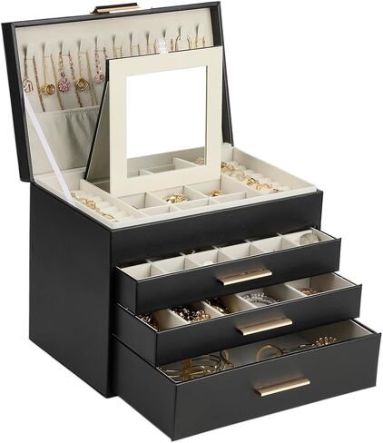 صناديق مجوهرات BOOVO للنساء، منظم مجوهرات من 5 طبقات مع شماعة قلادة وأدراج، صندوق مجوهرات كبير للأقراط والقلائد وهدايا تخزين الأساور للنساء والفتيات (أسود، 5 طبقات) in Kuwait