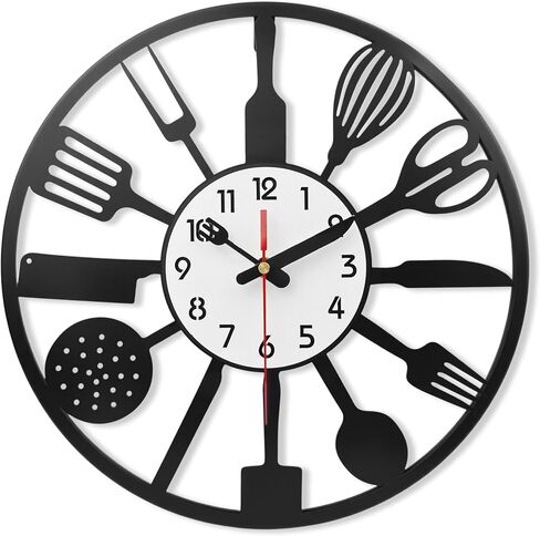 Modern Kitchen Creative Wall Clock,15.7 Inch,with Fork and Spoon Decorative Clocks, Silent, Non Ticking, Battery Operated, Wall Clock Decorative for Bedrooms, Farmhouses, Dining Rooms in Saudi Arabia