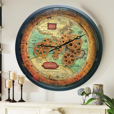 ساعة حائط THE GEARS CLOCK دائرية مع تروس متحركة حقيقية بخط برتغالي أسود عتيق (18 بوصة (45 سم)) in Kuwait
