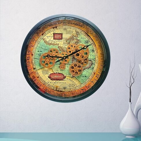 ساعة حائط THE GEARS CLOCK دائرية مع تروس متحركة حقيقية بخط برتغالي أسود عتيق (18 بوصة (45 سم)) in Kuwait
