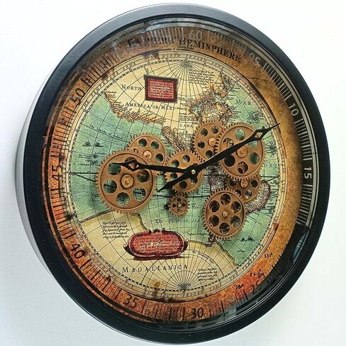ساعة حائط THE GEARS CLOCK دائرية مع تروس متحركة حقيقية بخط برتغالي أسود عتيق (18 بوصة (45 سم)) in Kuwait
