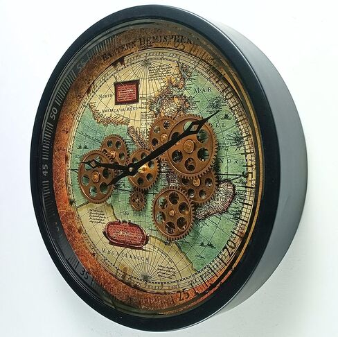 ساعة حائط THE GEARS CLOCK دائرية مع تروس متحركة حقيقية بخط برتغالي أسود عتيق (18 بوصة (45 سم)) in Kuwait