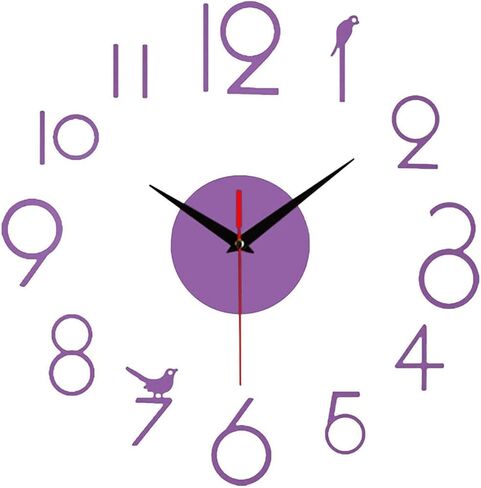 Frameless DIY Wall Clock, Large Modern 3D On Wall Clock, Silent Non Ticking, Funky Wall Sticker Clock For Living Room Kitchen Bedroom Office Home Decor (Purple) in Kuwait