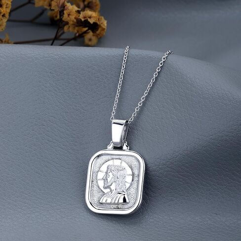 Vanbelle Sterling Silver - Rhodium Plated with 925 Stamp - Jesus Medal Pendant Necklace - Elegant Handcrafted Necklace for Men and Women - 18" Long + 2" Extender in Saudi Arabia