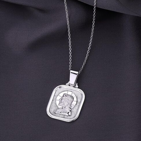 Vanbelle Sterling Silver - Rhodium Plated with 925 Stamp - Jesus Medal Pendant Necklace - Elegant Handcrafted Necklace for Men and Women - 18" Long + 2" Extender in Saudi Arabia