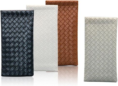 DIYOMR 4 Packs Soft Glasses Cases,Portable Leather Cross Woven Eyeglass Case Squeeze Top Sunglass Organizer Pouch Bags for Women Men Kids in Kuwait