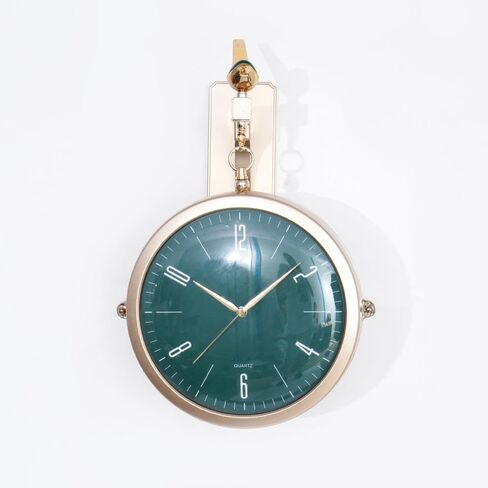 Double Sided Wall Clock with Bird Figurine – Vintage Roman Numerals, Decorative Metal and Glass Hanging Clock, Battery Operated for Living Room Decor (Green) in Saudi Arabia