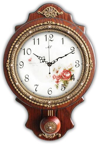 Aero Snail Wall Clock with Swinging Pendulum, Retro Style Silent Clock with Crystal Decoration, Vintage Decor European Victoria Wood Clock for Indoor Bedroom Living Room, W166-1A in Saudi Arabia
