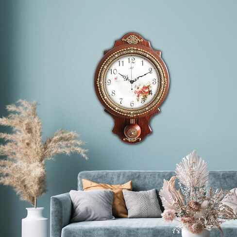 Aero Snail Wall Clock with Swinging Pendulum, Retro Style Silent Clock with Crystal Decoration, Vintage Decor European Victoria Wood Clock for Indoor Bedroom Living Room, W166-1A in Saudi Arabia