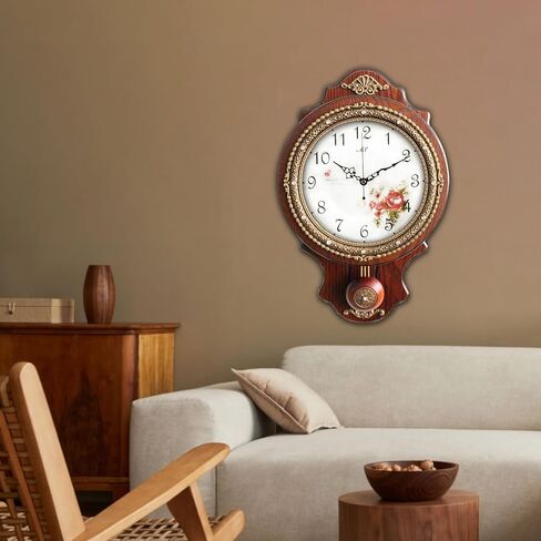 Aero Snail Wall Clock with Swinging Pendulum, Retro Style Silent Clock with Crystal Decoration, Vintage Decor European Victoria Wood Clock for Indoor Bedroom Living Room, W166-1A in Saudi Arabia