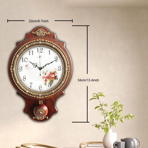 Aero Snail Wall Clock with Swinging Pendulum, Retro Style Silent Clock with Crystal Decoration, Vintage Decor European Victoria Wood Clock for Indoor Bedroom Living Room, W166-1A in Saudi Arabia
