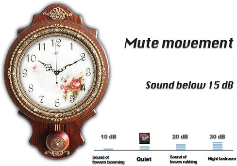 Aero Snail Wall Clock with Swinging Pendulum, Retro Style Silent Clock with Crystal Decoration, Vintage Decor European Victoria Wood Clock for Indoor Bedroom Living Room, W166-1A in Saudi Arabia