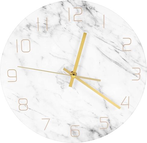 Quartz Analog Quiet Marble Wall Clock 3D Chic White Marble Print Modern Round Wall Watch Nordic Creativity Home Decor in Kuwait