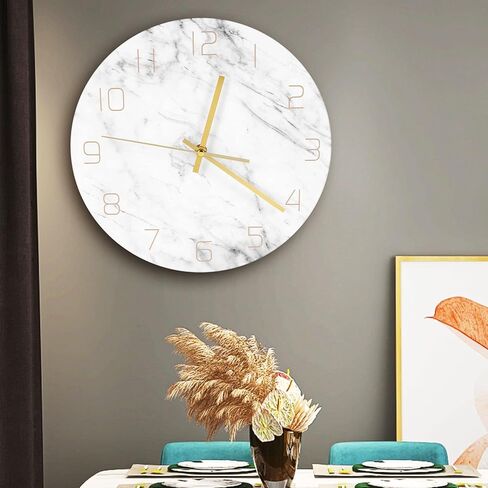 Quartz Analog Quiet Marble Wall Clock 3D Chic White Marble Print Modern Round Wall Watch Nordic Creativity Home Decor in Kuwait