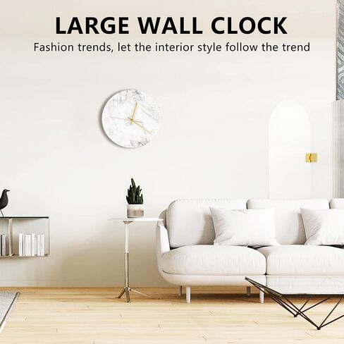 Quartz Analog Quiet Marble Wall Clock 3D Chic White Marble Print Modern Round Wall Watch Nordic Creativity Home Decor in Kuwait