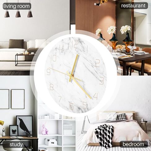 Quartz Analog Quiet Marble Wall Clock 3D Chic White Marble Print Modern Round Wall Watch Nordic Creativity Home Decor in Kuwait