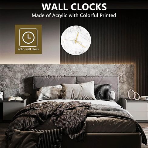 Quartz Analog Quiet Marble Wall Clock 3D Chic White Marble Print Modern Round Wall Watch Nordic Creativity Home Decor in Kuwait