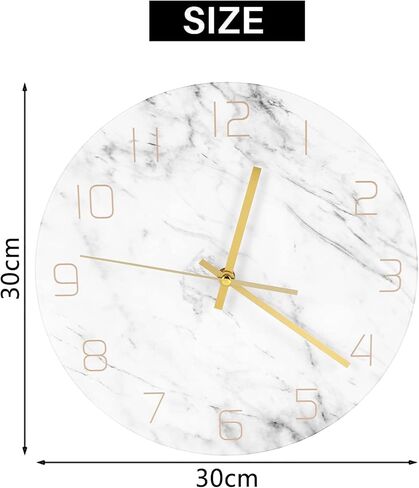 Quartz Analog Quiet Marble Wall Clock 3D Chic White Marble Print Modern Round Wall Watch Nordic Creativity Home Decor in Kuwait