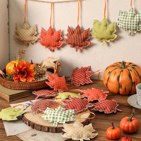 Fall Trees Ornaments, 3D Fabric Cotton Maple Leaf Hanging Ornament, Thanksgiving Ornaments for Tree, 18Pcs Fall Tree Decoration, Fall Decoration for Home in Kuwait