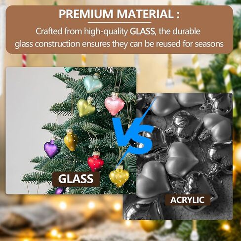 12pcs Valentines Heart Glass Ornaments 1.7in Hand-Blown Glass Heart Ornaments for Tree Mini Romantic Love Hearts Decoration for Wedding, Party, Anniversary, for Women in Kuwait