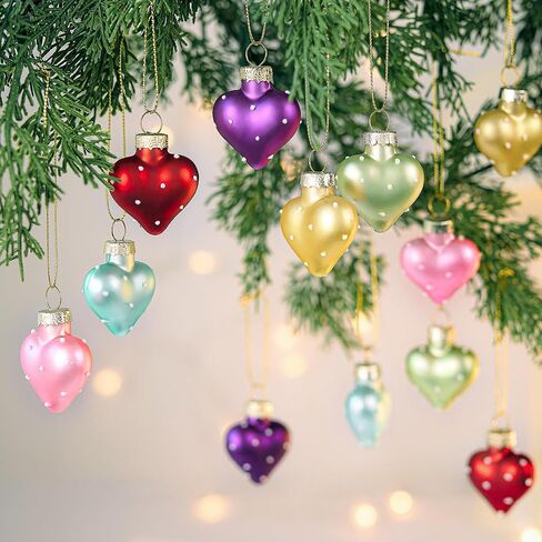 12pcs Valentines Heart Glass Ornaments 1.7in Hand-Blown Glass Heart Ornaments for Tree Mini Romantic Love Hearts Decoration for Wedding, Party, Anniversary, for Women in Kuwait