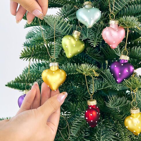 12pcs Valentines Heart Glass Ornaments 1.7in Hand-Blown Glass Heart Ornaments for Tree Mini Romantic Love Hearts Decoration for Wedding, Party, Anniversary, for Women in Kuwait