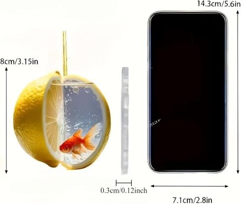 Acrylic Lemon & Goldfish Ornament - Creative Half-Lemon Aquarium Hanging Decor with Golden Rope for Car Mirror, Home Window & Shelf (1 Piece)/GJ-32 in Saudi Arabia