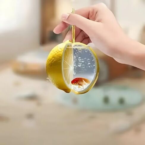 Acrylic Lemon & Goldfish Ornament - Creative Half-Lemon Aquarium Hanging Decor with Golden Rope for Car Mirror, Home Window & Shelf (1 Piece)/GJ-32 in Saudi Arabia
