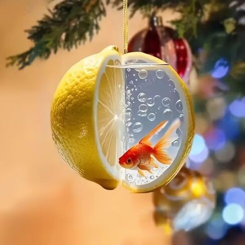 Acrylic Lemon & Goldfish Ornament - Creative Half-Lemon Aquarium Hanging Decor with Golden Rope for Car Mirror, Home Window & Shelf (1 Piece)/GJ-32 in Saudi Arabia