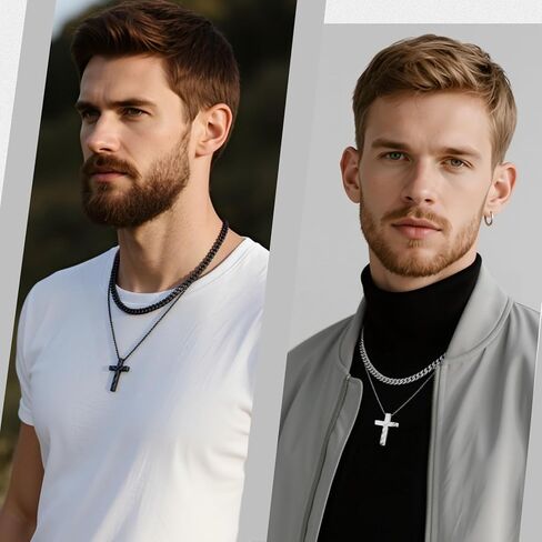 4 PCS American Flag Cross Necklace for Men, Stainless Steel Layered Pendant Chains with Bible Verse, Ideal for Communion, Confirmation, Father’s Day, Independence Day, Patriotic Christian Gift for Men in Kuwait