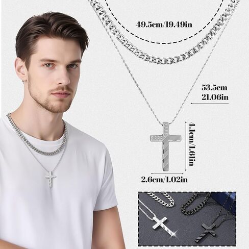 4 PCS American Flag Cross Necklace for Men, Stainless Steel Layered Pendant Chains with Bible Verse, Ideal for Communion, Confirmation, Father’s Day, Independence Day, Patriotic Christian Gift for Men in Kuwait