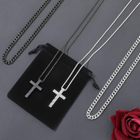 4 PCS American Flag Cross Necklace for Men, Stainless Steel Layered Pendant Chains with Bible Verse, Ideal for Communion, Confirmation, Father’s Day, Independence Day, Patriotic Christian Gift for Men in Kuwait