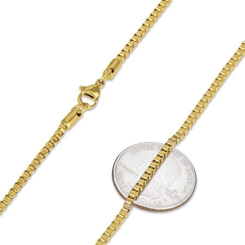 قلادة بسلسلة مربعة من الفولاذ المقاوم للصدأ مطلية بالذهب الأصفر عيار 2.5 مم من The Bling Factory 24 قيراط in Kuwait