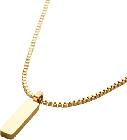 QueenBee 14K الذهب والذهب الأبيض سلسلة مربع قلادة شريط صغير للرجال، الحد الأدنى مجوهرات مضادة للماء هيبوالرجينيك، هدية له - عيد ميلاد، عيد الأب، عيد الحب in Kuwait