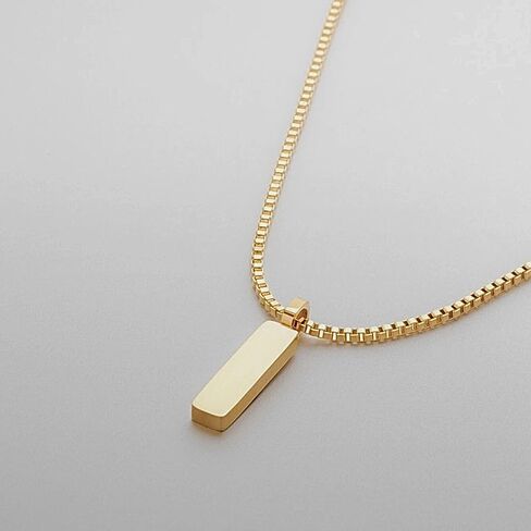 QueenBee 14K الذهب والذهب الأبيض سلسلة مربع قلادة شريط صغير للرجال، الحد الأدنى مجوهرات مضادة للماء هيبوالرجينيك، هدية له - عيد ميلاد، عيد الأب، عيد الحب in Kuwait