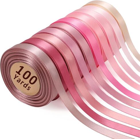 LaRibbons 3/8 Inch 100 Yard Satin Ribbon for Crafts,10 Yd/Roll 10 Rolls Pink Double Faced Satin Ribbon Pack for Gift,Wedding Party Decoration in Kuwait