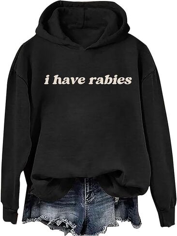 بلوفر بغطاء رأس I Have Rabies، سويت شيرت مضحك I Have Rabies بأكمام طويلة للنساء والرجال in Saudi Arabia