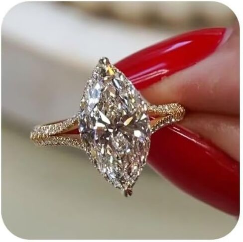 18K Gold Plated Elegant Pear-Shaped Cubic Zirconia Engagement Ring for Women - Vintage Inspired Solitaire Bridal Ring with Sparkling Diamond Simulant Size 8 in Saudi Arabia