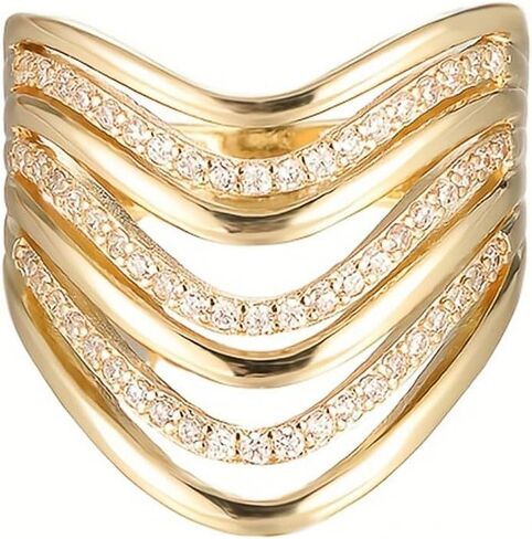 Multi-Band Wave Ring for Women Modern Jewelry with Cubic Zirconia in Saudi Arabia