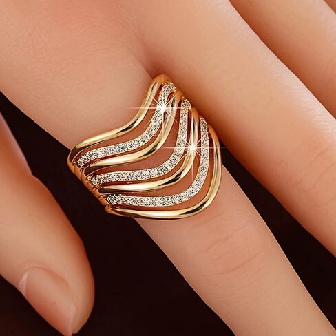 Multi-Band Wave Ring for Women Modern Jewelry with Cubic Zirconia in Saudi Arabia