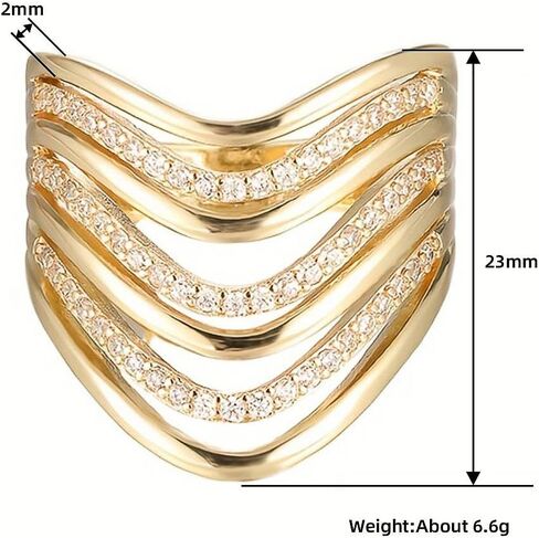 Multi-Band Wave Ring for Women Modern Jewelry with Cubic Zirconia in Saudi Arabia